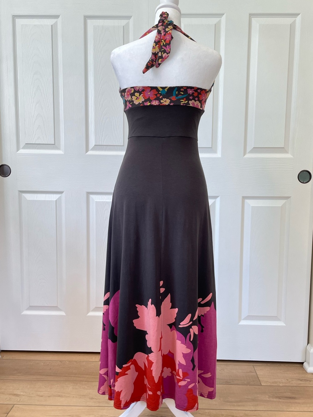 Oilily Black Halter Floral Maxi Dress with Pink & Red Accents size XS - Picture 3 of 10
